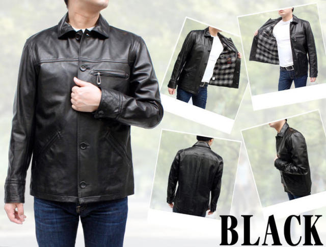 日本製 馬革（オイル加工） ステンカラージャケット メンズ ブラック