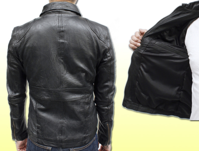 メンズラム革ウォッシュ加工ステンカラーライダースレザージャケット7937