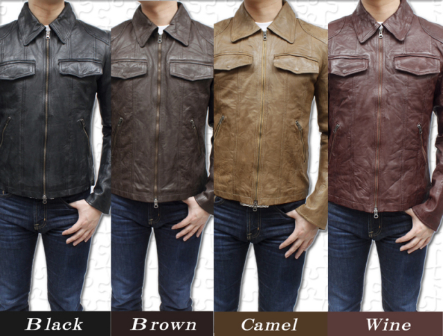 メンズラム革ウォッシュ加工ステンカラーライダースレザージャケット7937