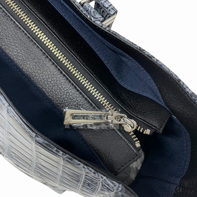 クロコダイル メンズバッグ　トートバッグ　ビジネスバッグ　日本製 クロコダイル トートバッグ ダメージ加工ネイビー メンズ