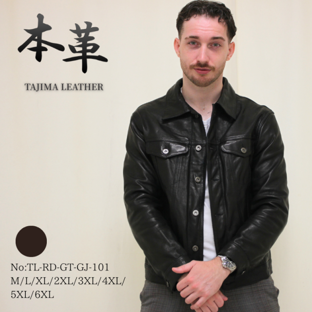 TAJIMA LEATHER 山羊革 Gジャンタイプ メンズ 本革 ゴートレザー レザージャケット 革ジャン ブラック 大人 カジュアル TL-RD-GT-GJ-101