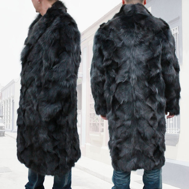 毛皮コート メンズ ブルーフォックス ファーコート ロングコート 膝丈  