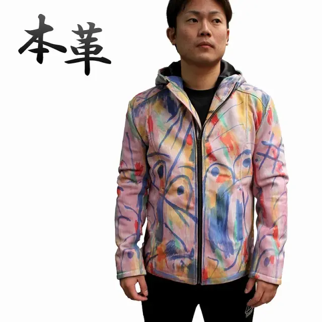 ラム革 フード付き レザージャケット メンズ レインボーカラー 派手 柔らかい 革ジャン MLRJ-RC 38/40/42/44