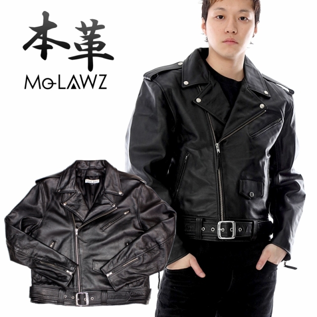 Mo-Laws 水牛革 ダブルライダースジャケット USタイプ メンズ ブラック S/M/L/LL/3L/4L/5L/ MLRJ003