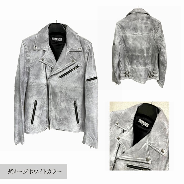 Mo-Laws ラム革 メンズ ダブルライダースジャケット UKタイプ ダメージ