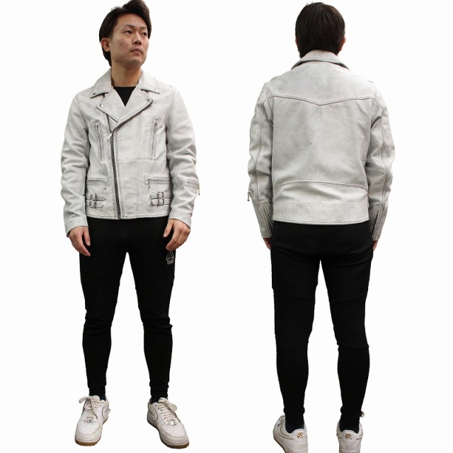 Mo-Laws ラム革 メンズ ダブルライダースジャケット UKタイプ ダメージ