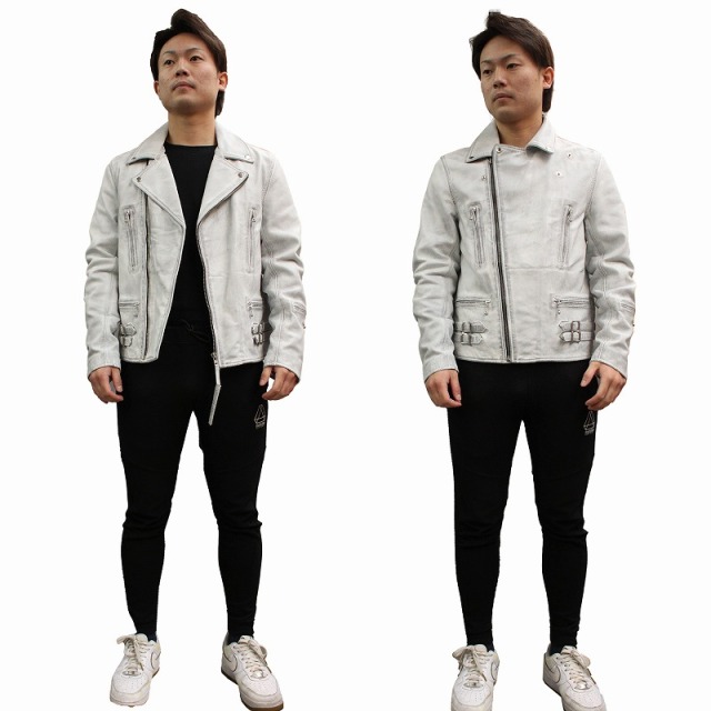 Mo-Laws ラム革 メンズ ダブルライダースジャケット UKタイプ ダメージ