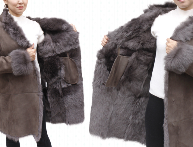 レディース ムートン トスカーナムートン ダブルフェイスフードロング