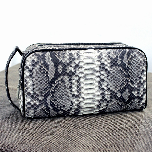 パイソン マット加工 セカンドバッグ メンズ グレー o-529ph