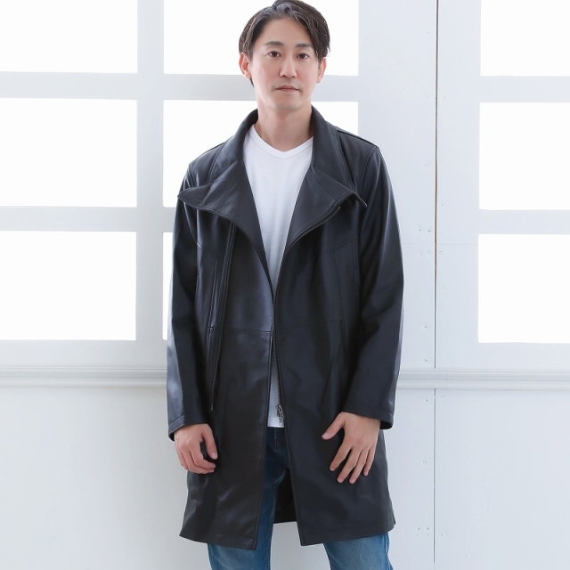 有名ブランド スタンドカラーコート メンズ ラム革 羊革 ロングコート