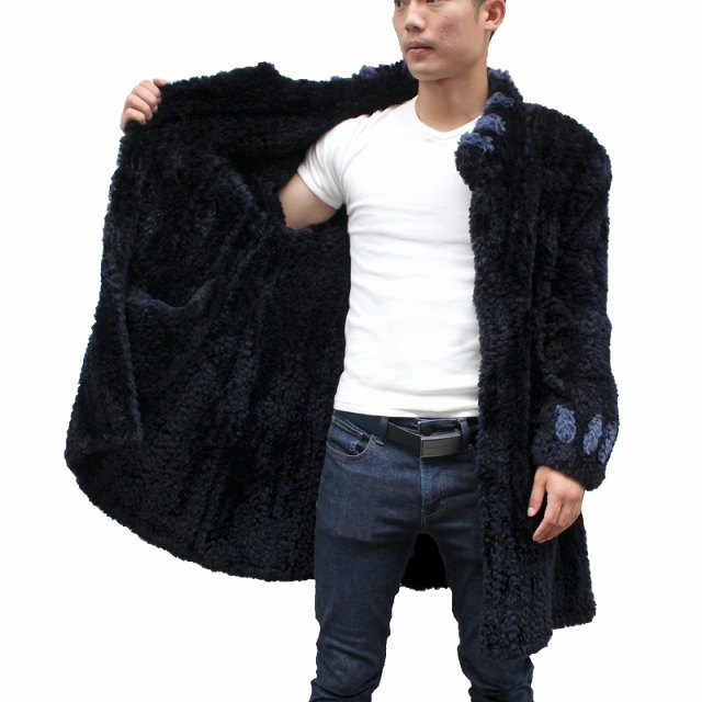 ビーバーの毛皮（Mサイズ） 毛皮コート メンズ ビーバーヤーン リス 日本製 フリーサイズ ネイビー