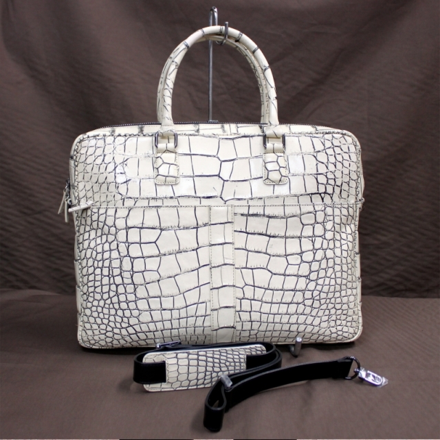 ゼニアブリーフケースホワイトリアルクロコダイル