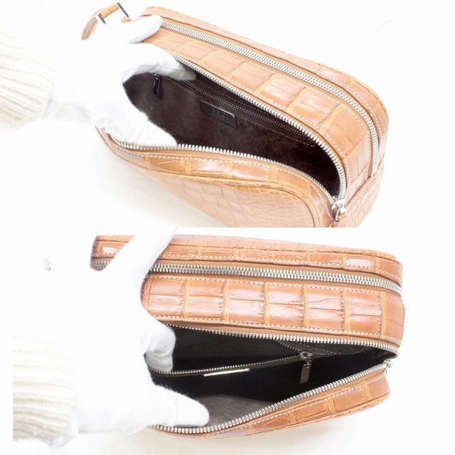 クロコダイル ハンドバッグ セカンドバッグ メンズ 本革 田中革具 クロコダイル セカンドバッグ メンズ キャメル tb68cl