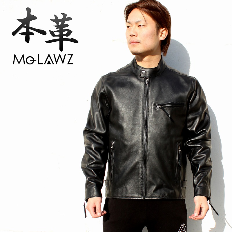 Mo-Laws 牛革 シングルライダースジャケット メンズ ブラック S/M/L/LL/3L/4L/5L/ MLRJ0011