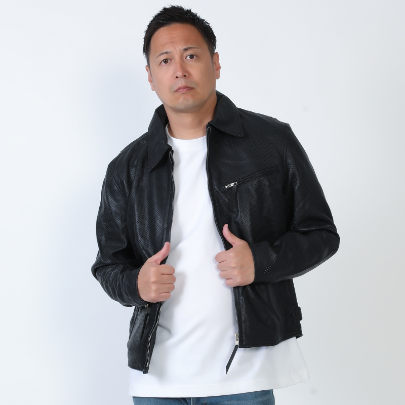 Mo-LAWZ パンチング トラッカージャケット メンズ 本革 ラム革 メッシュ 革ジャン レザージャケット ブラック ホワイト 黒 白 春 夏 mlrj0222p M/L/LL/3L