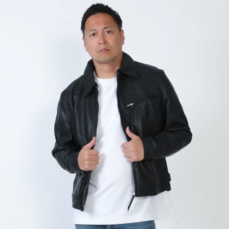 Mo-LAWZ パンチング トラッカージャケット メンズ 本革 ラム革 メッシュ 革ジャン レザージャケット ブラック ホワイト 黒 白 春 夏 mlrj0222p M/L/LL/3L