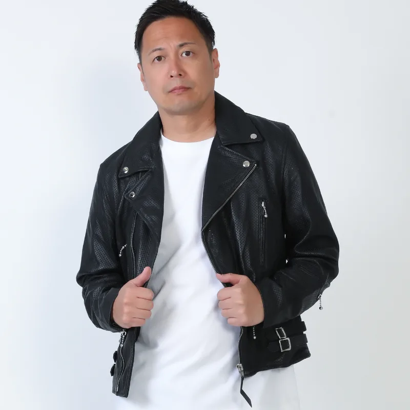Mo-LAWZ パンチング ダブルライダースジャケット メンズ 本革 ラム革 メッシュ 革ジャン レザージャケット ブラック ホワイト 黒 白 春 夏 mlrj0444p S/M/L/LL/3L