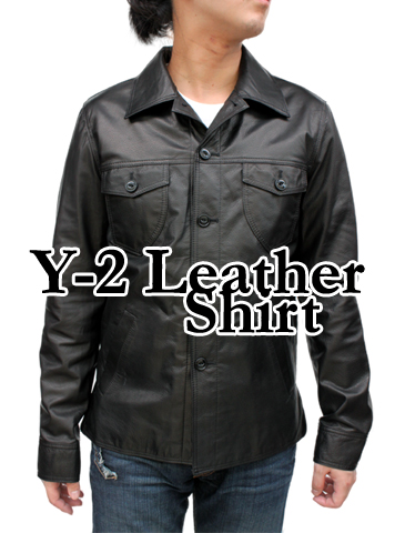 Y2LEATHER 日本製 牛革 長袖シャツ メンズ ブラック M/L/LL/ SS14 レザージャケット専門店 皮の但馬屋