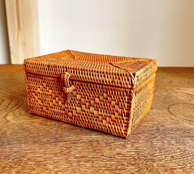 アタ製お弁当箱／小物入れ／お裁縫箱／お薬箱／アロマオイル収納ボックス（15cm×10cm×H8cm／ふた付き／模様入り）AT164