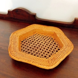 アタ製・六角形型トレイ／おぼん／お皿（20cm×20cm×高さ2cm　ござめ編み）AT239