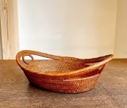 アタ製・両側に持ち手の付いたオーバルバスケット／楕円形型バスケット(約28×20×最大垂直高9cm））AT312