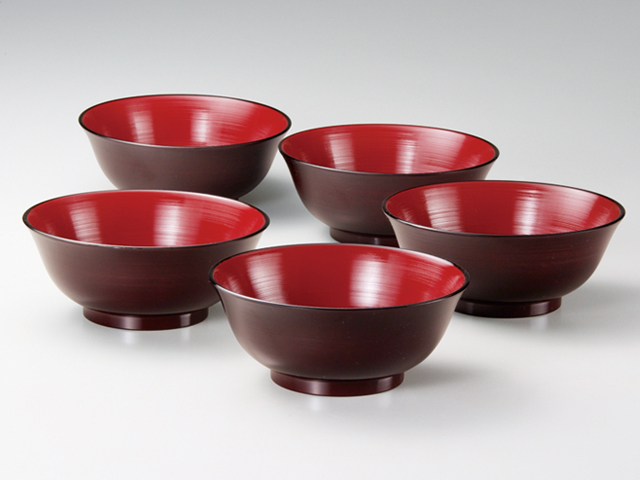 レンジ刷毛目ラーメン鉢揃(溜内朱)<新商品>