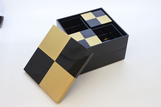 JUBAKO/重箱/市松GOLD3.1二段中子重（黒）(A)KZ2961A≪Kaze-ya