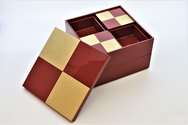 JUBAKO/重箱/市松GOLD3.1二段中子重（朱）(A)KZ2963A≪Kaze-ya style