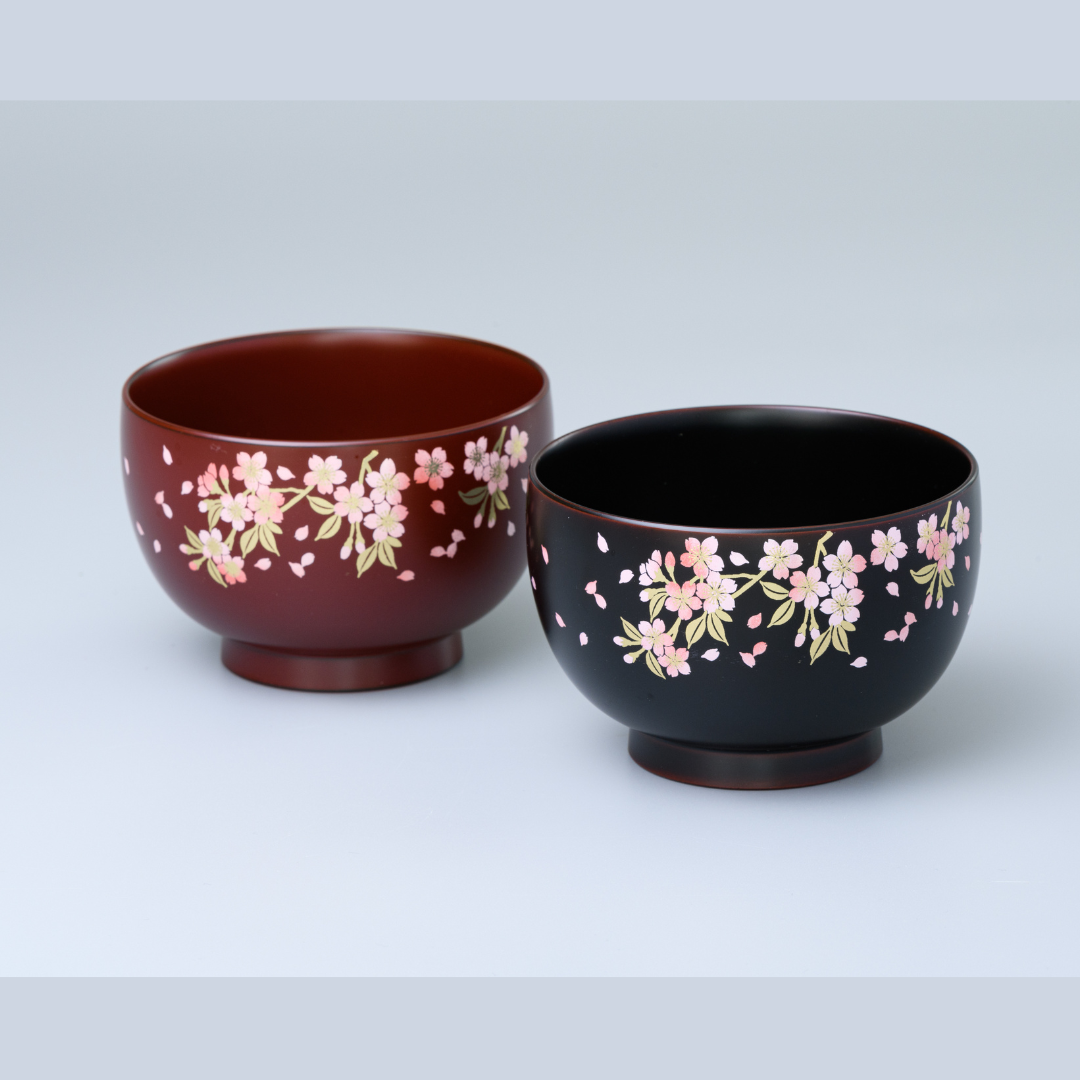 手塗りうるし　さくら　布袋汁椀　