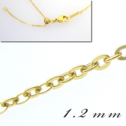 キラキラひかる人気のあずきカットチェーン【1.2ｍｍ】に長さが自在に調節できるシリコンアジャスター付（ゴールド）