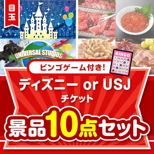 【ビンゴゲーム付き】ディズニー or USJペアチケット10点セット