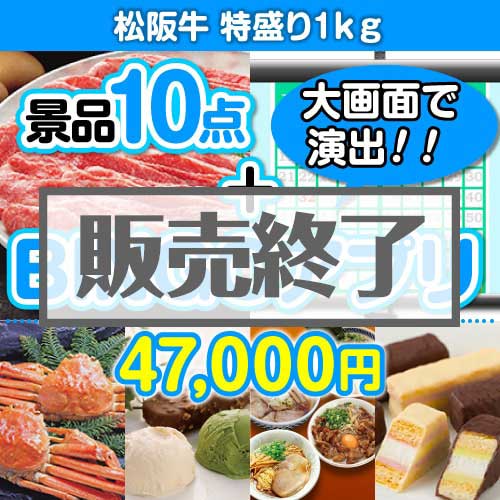 ＜販売終了＞【景品&BINGOアプリまとめ買い景品セット：当選者10名様向け】松阪牛特盛り1kg 10点セット [送料無料・全品目録パネル付・当日出荷可]★