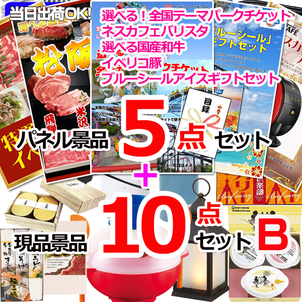 選べる！全国テーマパークチケット人気パネル景品５枚＆現品１０点セットB 【景品パネル＆引換券付き目録】15273