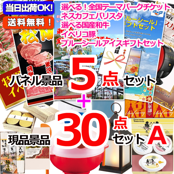 選べる！全国テーマパークチケット人気パネル景品５枚＆現品３０点セットA 【景品パネル＆引換券付き目録】15357