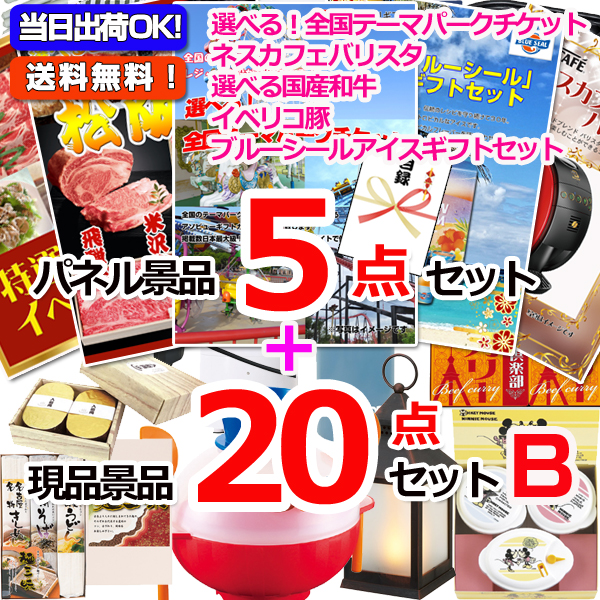 選べる！全国テーマパークチケット人気パネル景品５枚＆現品２０点セットB 【景品パネル＆引換券付き目録】15281