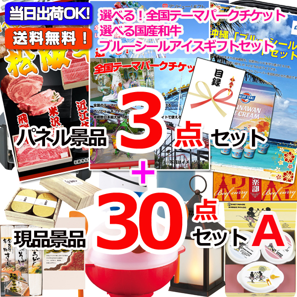 選べる！全国テーマパークチケット人気パネル景品３枚＆現品３０点セットA 【景品パネル＆引換券付き目録】15355