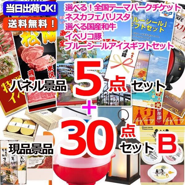 選べる！全国テーマパークチケット人気パネル景品５枚＆現品３０点セットB 【景品パネル＆引換券付き目録】15358