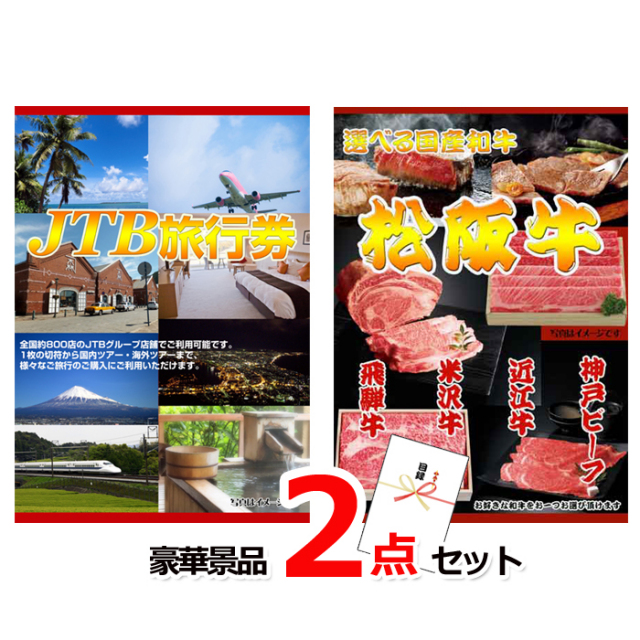 ビンゴ・イベントの景品はお任せ！ JTB旅行券1万円分＆選べる国産和牛豪華2点セット 【景品パネル＆引換券付き目録】15385