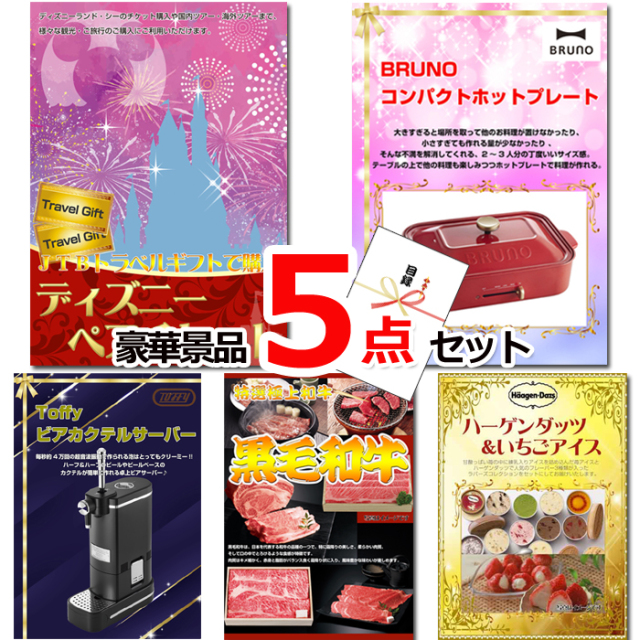 ディズニーペアチケット＆ホットプレート＆ビアサーバー他豪華5点セット 【景品パネル＆引換券付き目録】15508