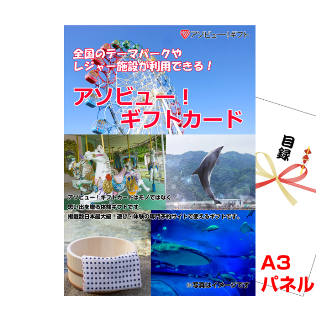 全国のテーマパークやレジャー施設が利用できる！アソビュー！ギフトカード　20000円分【A3景品パネル＆引換券付き目録】（aso258）
