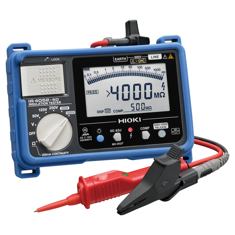 HIOKI 絶縁抵抗計 スイッチ付きリードセット・ケース他付属 別売ワイヤレスアダプタ対応 IR4052-52