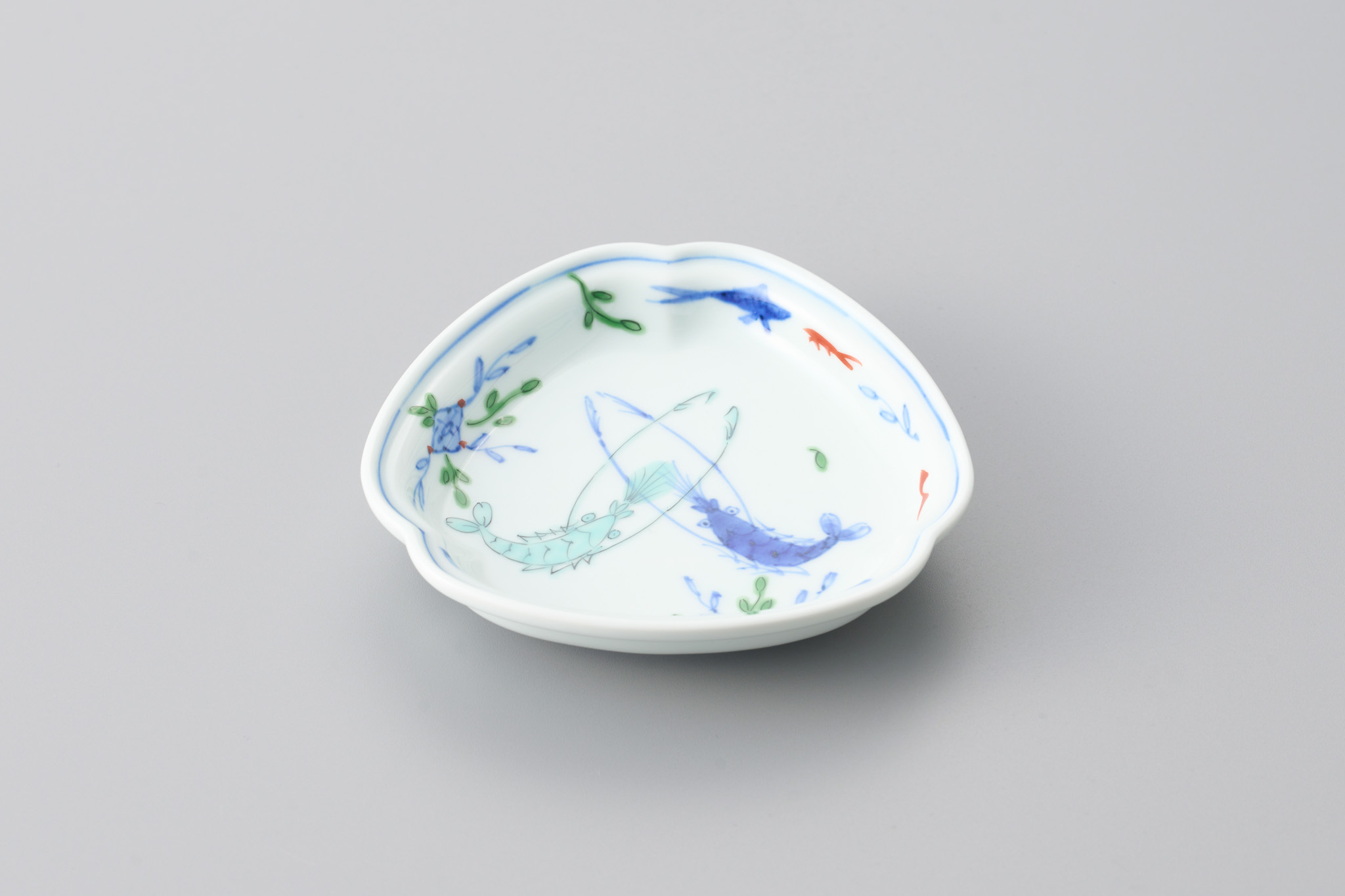 染錦双海老三方皿