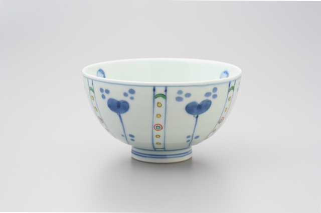 染付　花草山水人物文碗　茶碗　時代箱付　V　7193 染付 花草山水人物文碗 茶碗 時代箱付 V 7193 工芸品
