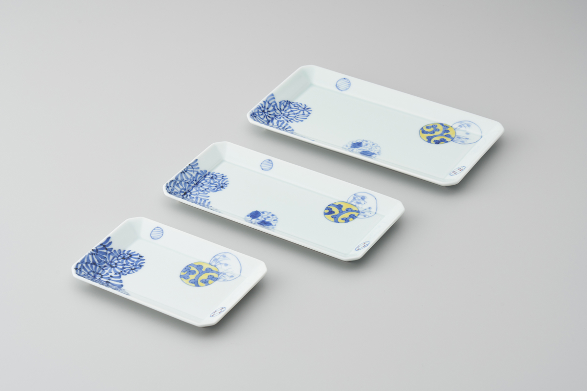 染錦蛸唐草丸紋長角皿