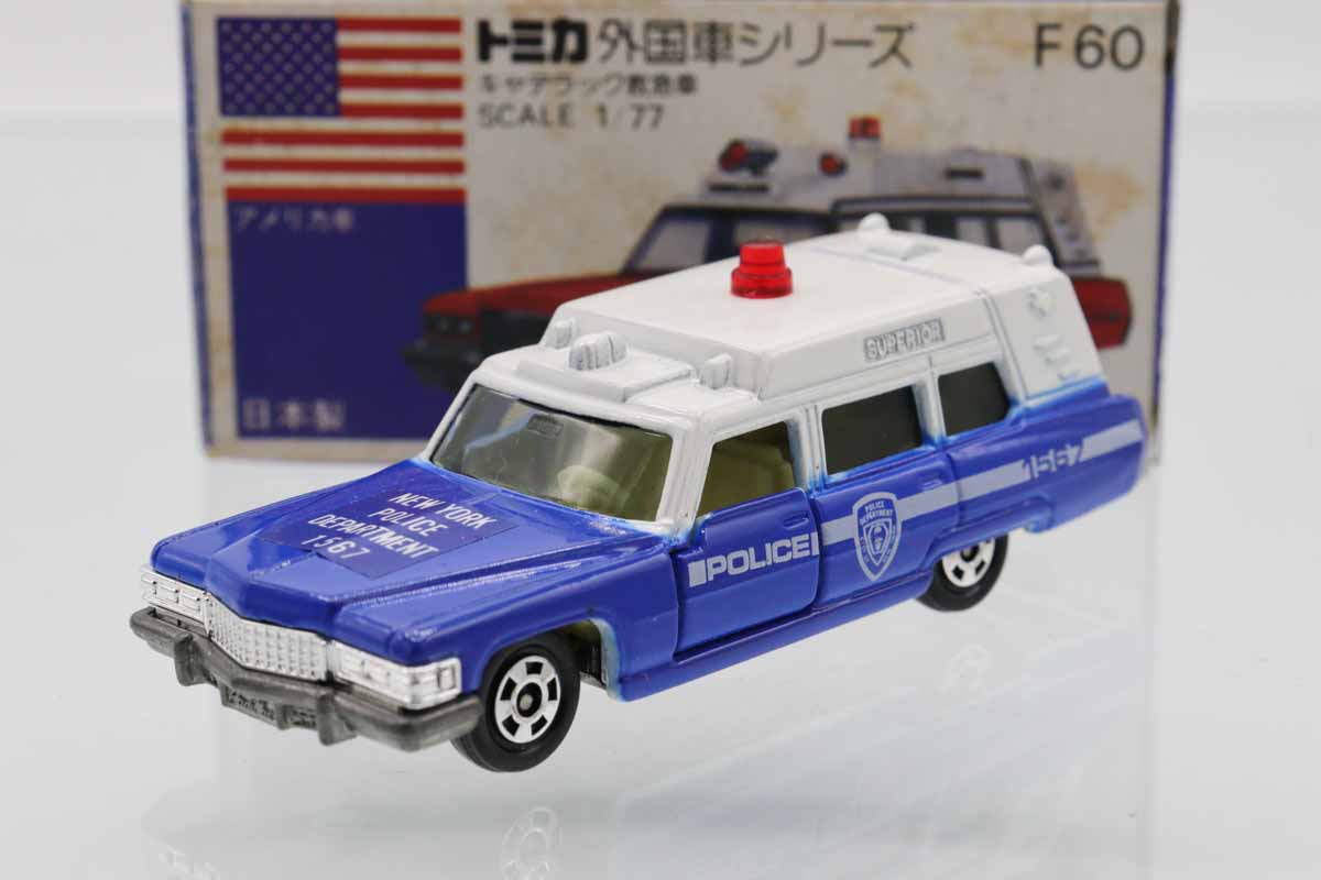 トミカ青箱日本製No.F60キャデラックポリスカー ミニカーショップ ケンボックス トミカ 青箱☆F60☆キャデラック