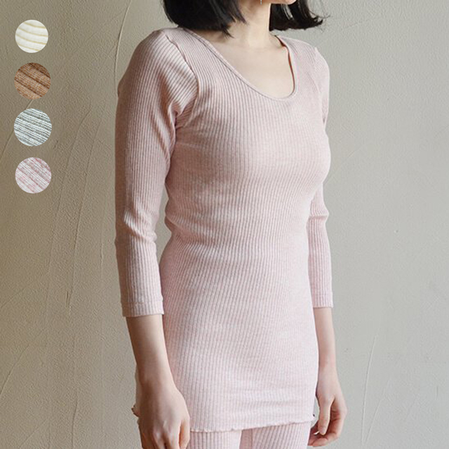 天衣無縫 リブ8分袖シャツ