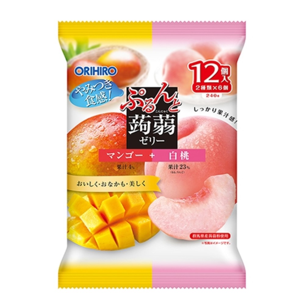 ぷるんと蒟蒻ゼリーパウチ マンゴー+白桃 240g(20g×12個)