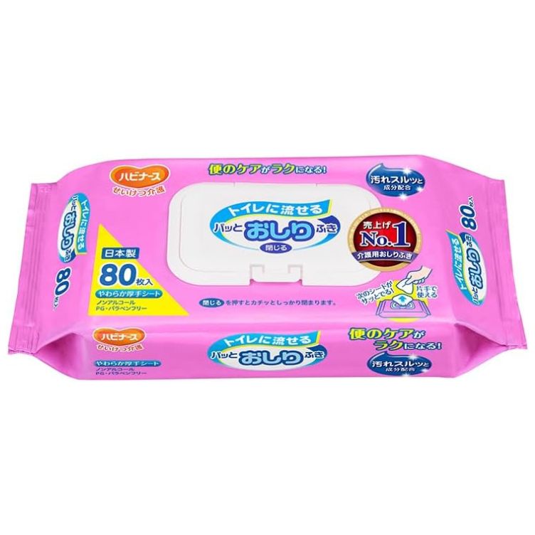 ハビナース トイレに流せるパッとおしりふき 80枚