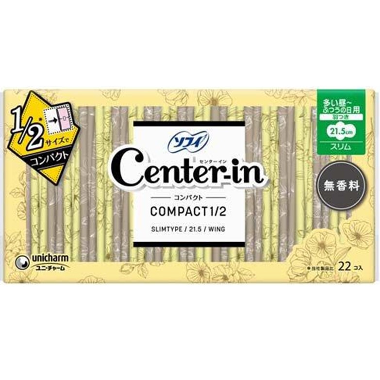 ソフィ センターインコンパクト1/2 無香 多い昼～ふつうの日用 スリム  羽つき 21.5cm 22コ入