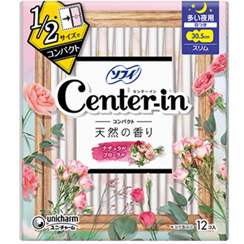 ソフィ センターインコンパクト1/2 ナチュラルフローラルの香り 多い夜用 スリム 羽つき 30.5cm 12コ入